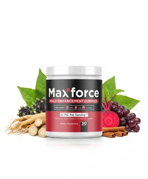 One Maxforce jar with botanical ingredients around it